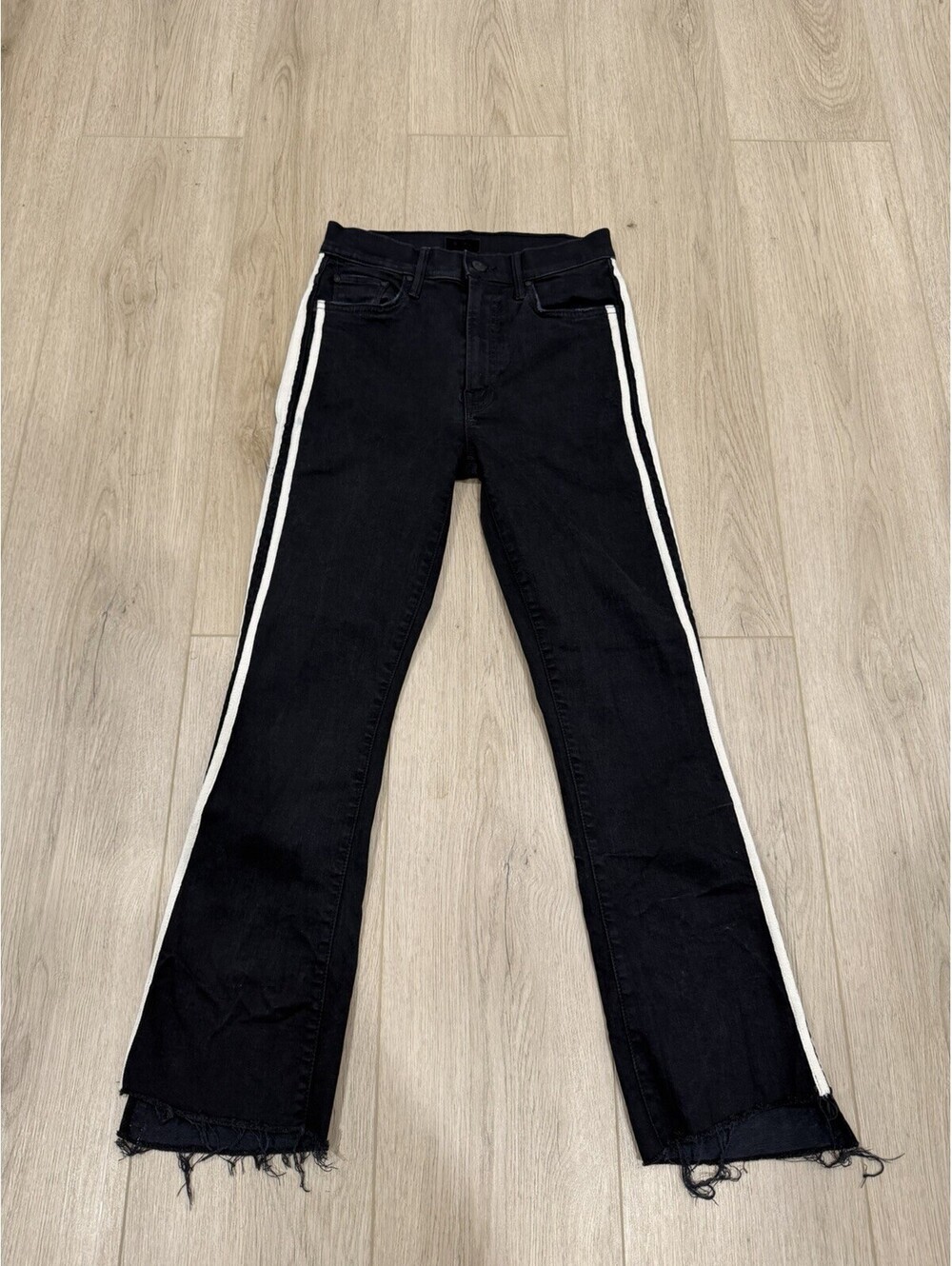 MOTHER Insider Crop Step Fray Womens 25 Black Guilty Racer Jeans High Rise USA